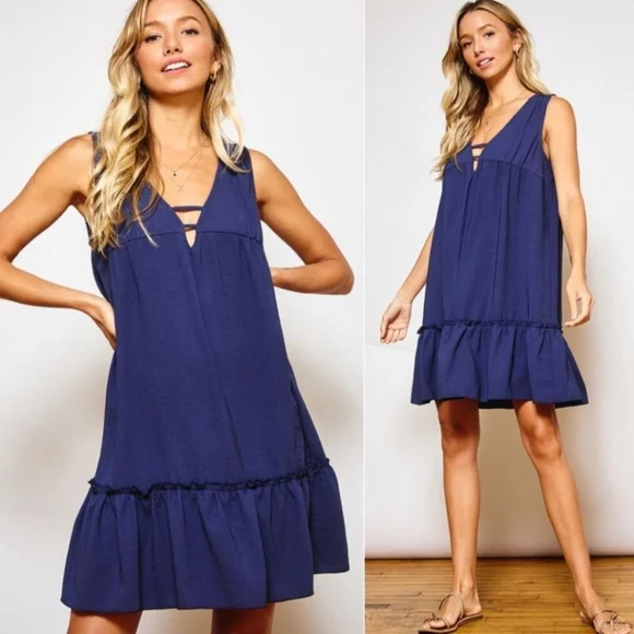 SALE! NEW! Blue Sleeveless Dress - Picture 3 of 3